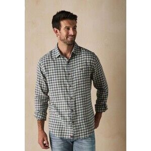 The Normal Brand Hudson Brush Flannel Button Up Shirt Size L Khaki Plaid Blue